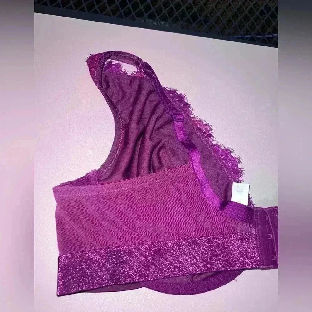 Cacique NWOT Sexy Boost Plunge Bra Womens 40D Purple Underwire Floral Lace 3Hook - Picture 14 of 14